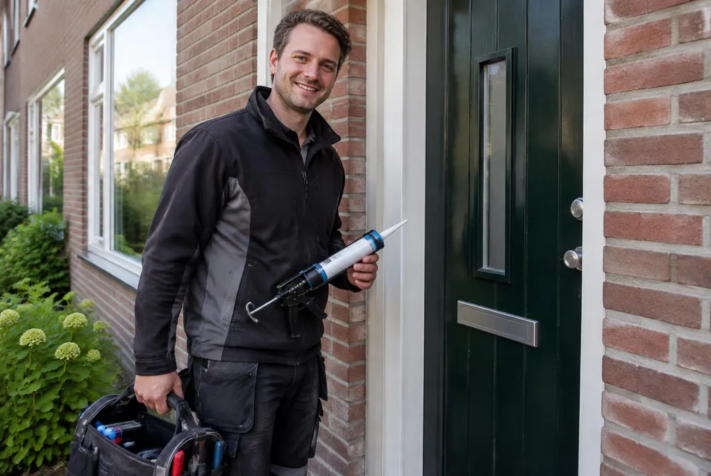 Vakman van Kitbedrijf Beverwijk bij de voordeur van een woning